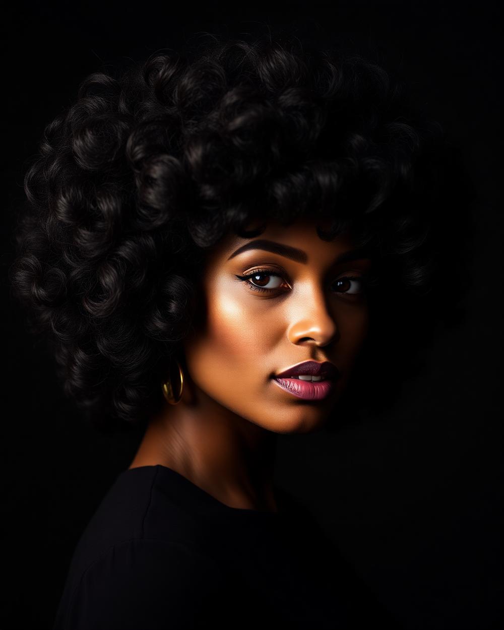 Model wearing The Sena Burmese curl custom unit in low editorial light